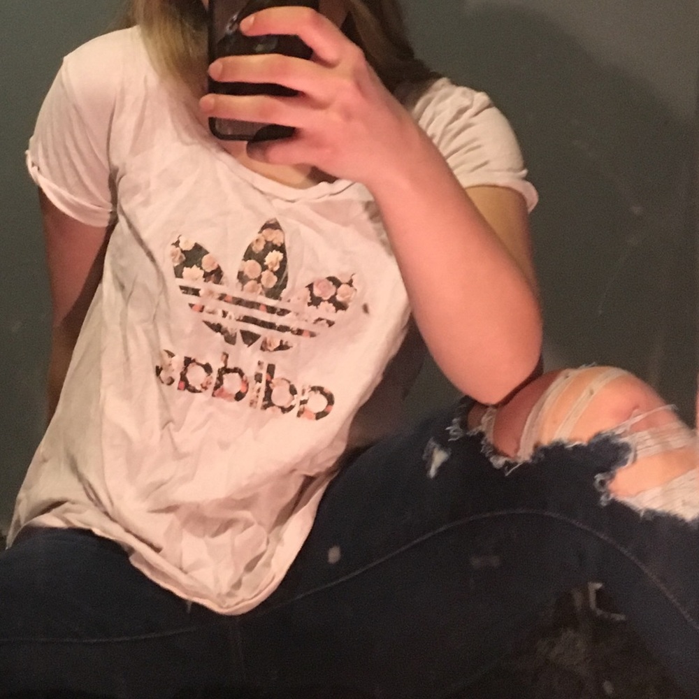 Adidas pink floral print T-shirt